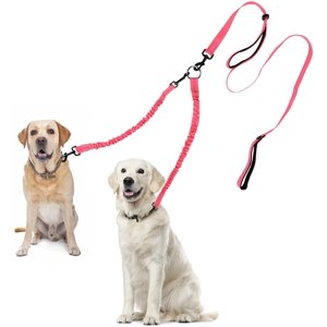 PinesC Une laisse double pour chien, une laisse double, 360° Swivel No Tangle Dog Walking Leash pour 2 Chiens jusqu'à 200lbs, Poignées confortables réglables double rembourrées (puits) Pink Double Dog Leash