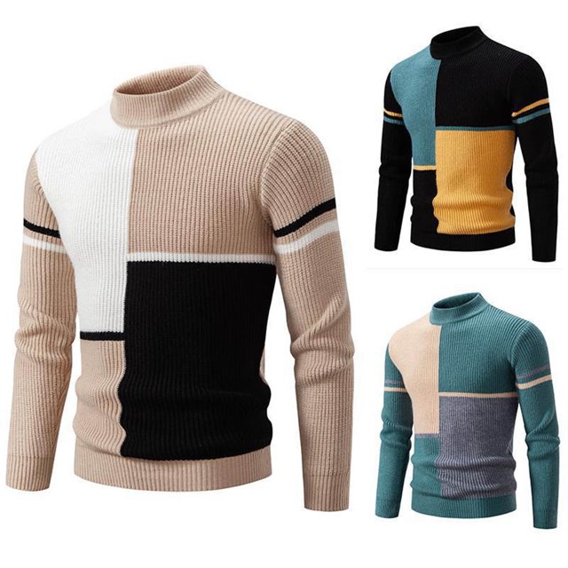 Xcmzpl Mens Sweaters Mock Neck Long Sleeve Slim Fit Knit Pullover Tops Causal Color Block Sweaters Fall Sweaters Tops for Men