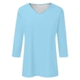 thumbnail image 4 of Womens Tops V Neck Solid Color Casual Summer Basic Top Long Sleeve Basic Shirts for Women Light Blue L, 4 of 4