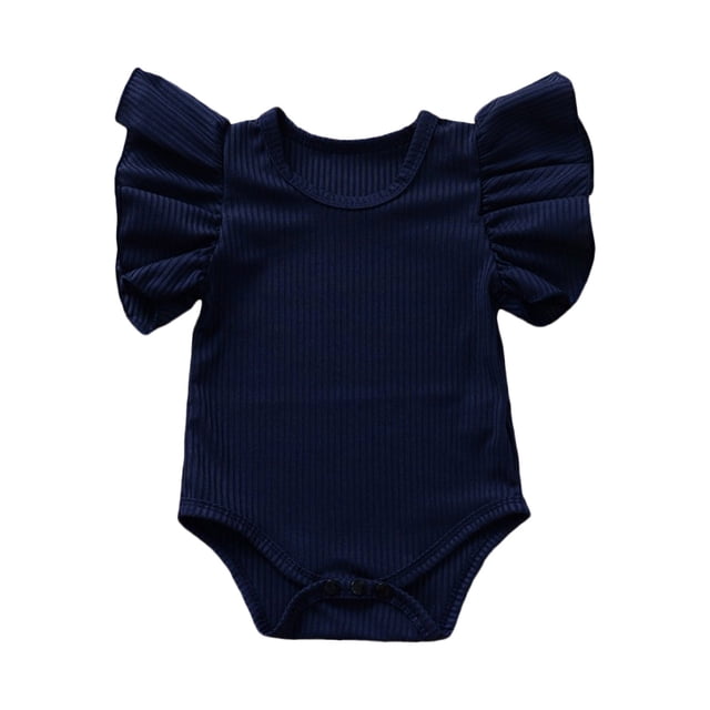 MIASHUI Baby Clothes Baby Boys Girls Solid Ruffle Romper Bodysuit Clothes Outfits,Navy,0-6 Months