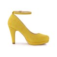 thumbnail image 3 of BLISSFUL STEP Chaussures pour Femmes Bout Rond Talon Aiguille Bride à la Cheville Escarpins Jaune 6, 3 of 8