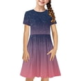 thumbnail image 2 of Soldes de Liquidation Aujourd'hui Offres Iumwxz Robe Décontractée Trapèze Robe Tunique pour Adolescentes Robe Col Rond Imprimé Dégradé Manches Courtes Robes pour Adolescentes Robe Élégante pour Fête des Fêtes 4-14a, 2 of 7