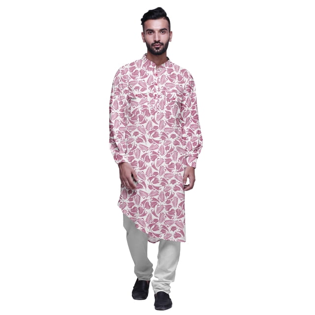 Atasi Kurta Traditionnel en Rayonne Imprimée à Col Mandarin pour Hommes Chemise Décontractée