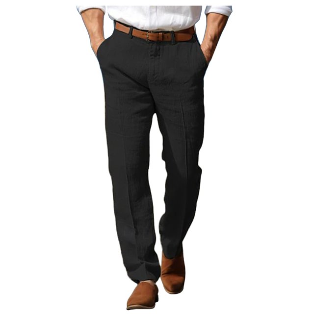 Men's Summer Beach Pants - Straight Leg, Breathable Fabric, Front Pockets - Formal/Casual Trousers for All Occasions