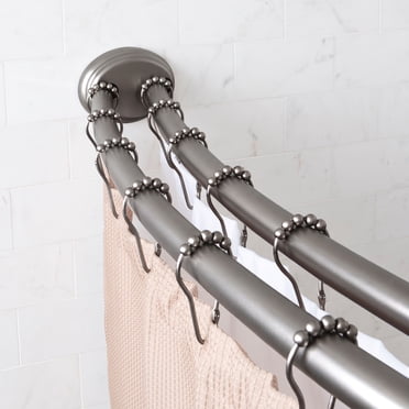Mainstays Smart Rods Adjustable Double Curved No Drill Tension or Wall Mount Shower Curtain Rod, 50" to 72", Nickel