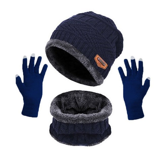 Winter Hat and Gloves for Men Winter Warm Plus Fleece Thick Hat Scarf Scarf Solid Color Screen Gloves Three-Piece Adult Winter Gloves Touchscreen Gloves Mens Winter Gloves Touchscreen