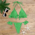 thumbnail image 4 of Womens Swimsuits Two Piece Women's Solid Color High Waist Classic Ruffled Sexy Split Bikini Swimsuit Swimsuit Plus Size on Clearance, 4 of 6
