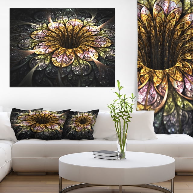 Art Numérique de Fleur Fractale Dorée Foncée - Impression sur Toile Florale