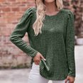 thumbnail image 1 of Yuyuzo Womens Round Neck Ruffle Shoulder Long Sleeve Striped Solid Color Tops Fall Casual Tops, 1 of 6