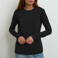thumbnail image 5 of MeetoTime T-Shirt à Manches Longues en Coton pour Femmes, Col Rond Basique, Couleur Unie, Chandail Confortable, 5 of 5