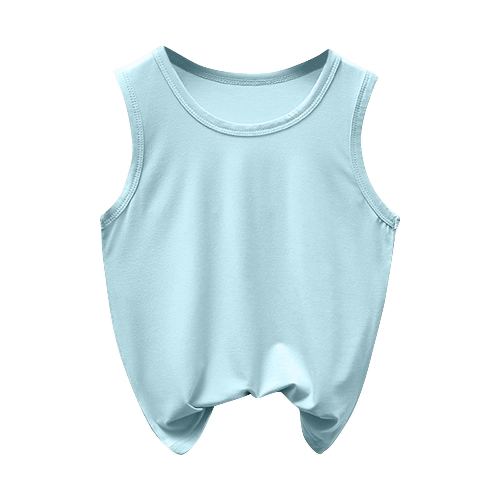 SROBPTY T-Shirts Garçons Filles, T-Shirt de Base pour Enfants Uni à Col Rond d'Été Décontracté Confortable et Respirant Bleu 2 Ans