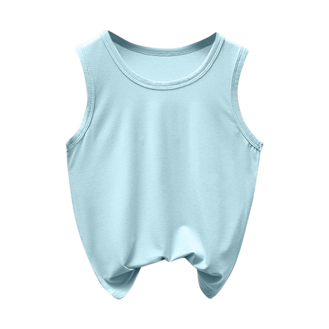 SROBPTY T-Shirts Garçons Filles, T-Shirt de Base pour Enfants Uni à Col Rond d'Été Décontracté Confortable et Respirant Bleu 9 Ans