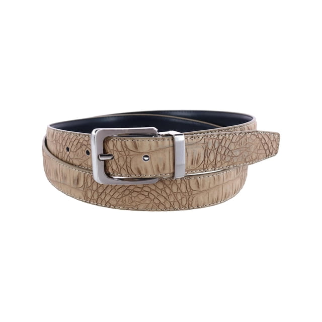 CTM® Leather Matte Reversible Croc Print Clamp on Buckle Belt