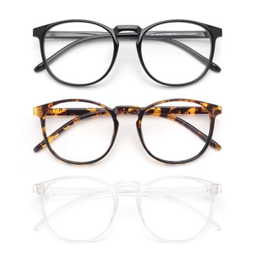 IBOANN 3 Pack Blue Light Blocking Glasses Women/Men, Round Fashion Retro Frame, Vintage Fake Eyeglasses with Clear Lens (Light Black & Acorn Tortoise & Transparent)