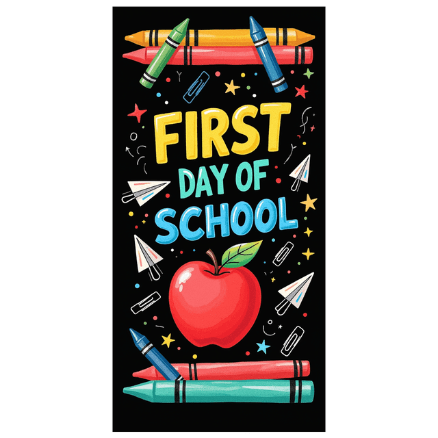 Colorful Backdrop Banner with Apple and School Elements for First Day of School Party Supplies Photography Props Decorations School Events Classroom Decor Back to School Celebrations