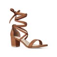 thumbnail image 1 of BLISSFUL STEP Women's Open Toe Lace up Sandals Mid Block Heels Sandals Brown 4.5, 1 of 8