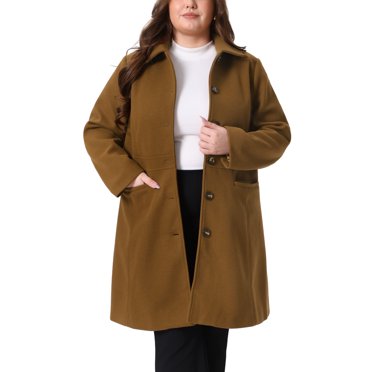 Agnes Orinda Manteau Femme Grande Taille Uni à Simple Boutonnage Long Automne Hiver avec Poches 3X Brun Foncé