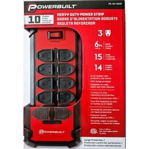 Powerbuilt Heavy Duty Power Strip, 10 Outlets, 6 ft Cord, Surge Protection