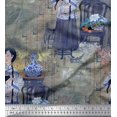 thumbnail image 1 of Soimoi Silk Fabric Flower Vase,Cat & Girl Human Figure Print Fabric by The Yard 42 Inch Wide, 1 of 3
