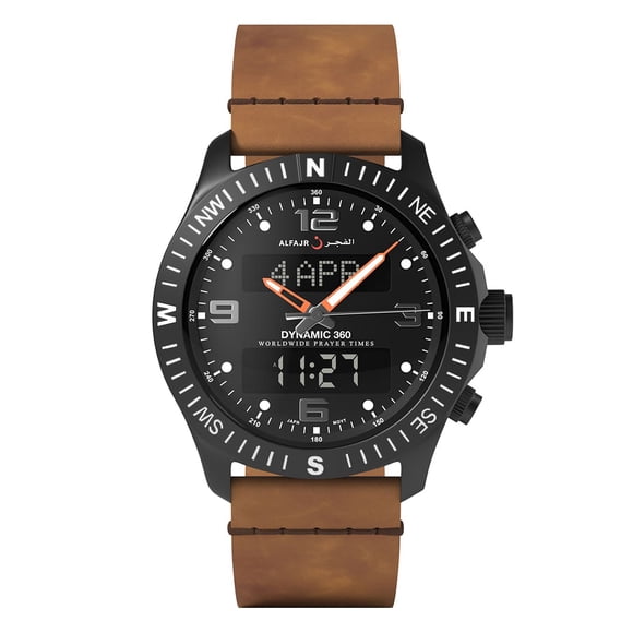 Alfajr WH-24 Dynamic 360 Leather Azan Wrist Watch - Silver Dial