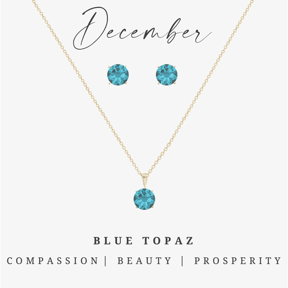 Goldtone December Blue Topaz Birthstone CZ Earring & Necklace Set