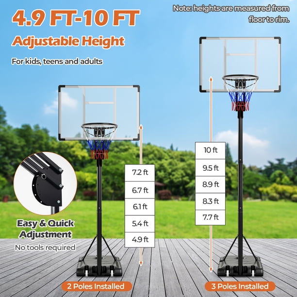 Gymax Portable Basketball Hoop System 4.9-10 FT Adjustable w