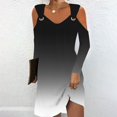 thumbnail image 2 of Robes de Travail Robe à Épaules Dénudées pour Femmes Automne Manches Longues Col en V Ligne A Mini Robe Soleil Tunique Robes Robe Patchwork S-29 Noir P, 2 of 5
