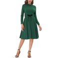 thumbnail image 1 of INSPIRE CHIC Robe Midi en Tricot pour Femme, Élégante, Col Montant, Manches Longues, Taille à Nouer, pour le Travail, m Vert, 1 of 7