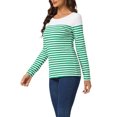 thumbnail image 4 of INSPIRE CHIC Blouse pour Femme à Rayures à Blocs de Couleur à Manches Longues T-Shirt Décontracté L Blanc Vert, 4 of 6