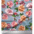 thumbnail image 1 of Soimoi Tissu en Coton Bleu Canard Imprimé Feuilles & Roses par Yard 56 Pouces de Large, 1 of 3