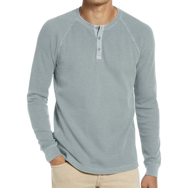 Innerwin Blouse Long Sleeve Mens Summer Tops Beach Solid Color Casual T Shirts Blue L