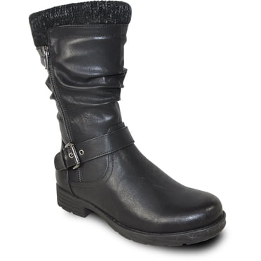 Kozi Canada Women Waterproof Mid Calf Height Winter Casual Boot CAROLINA Fur Boot Wide Calf Side Zipper Black
