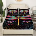 thumbnail image 2 of Drap-housse Dragonfly Format Simple, Drap de Lit Animal Libellule Coloré Feuilles Rustiques Pois Ensemble de Literie pour Enfants Adultes Polyester Doux Poche Profonde Drap 2 Pcs, Sans Drap Plat du Dessus, 2 of 5
