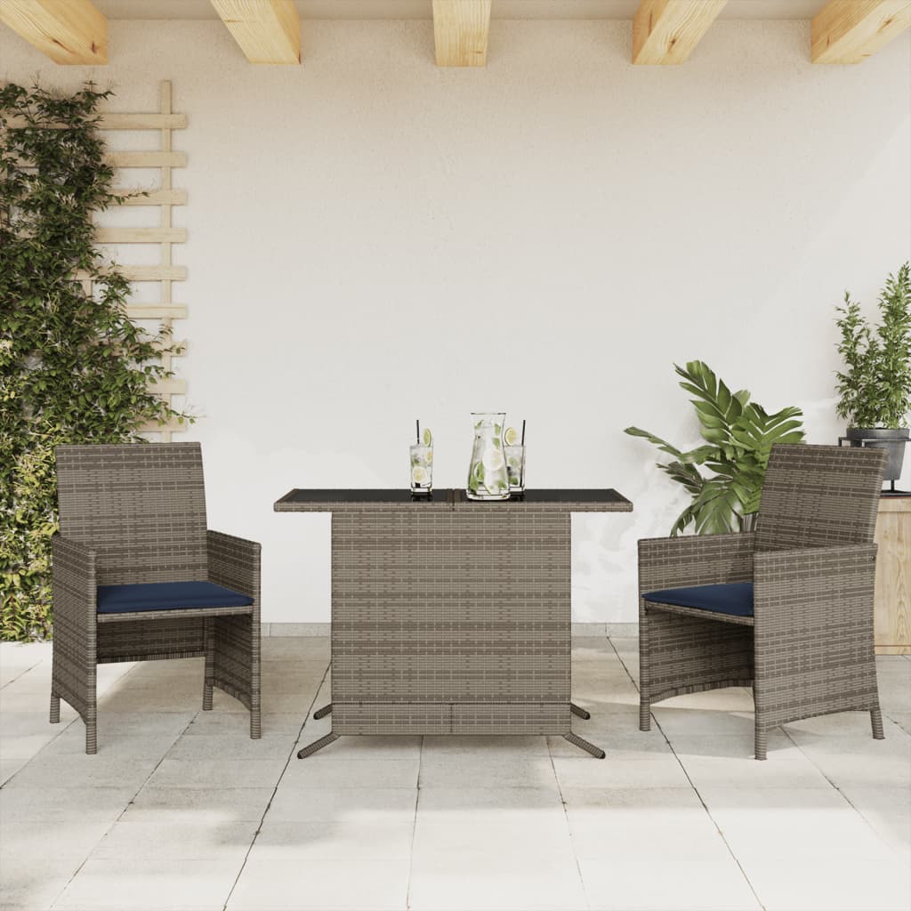 vidaXL Ensemble Bistro 3 Pcs avec Coussins en Rotin Gris