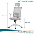 thumbnail image 3 of Ergonomic High Back Mesh Office Chair - Adjustable Headrest & Lumbar Support - Turnover-Up Arms - Swivel Wheels - Reclining Function, 3 of 8