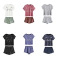 thumbnail image 2 of Ensemble de Nuit Décontracté pour Femmes Pyjama Court Filles Décontracté Maison Manche Haut Dessin Animé Shorts, 2 of 7