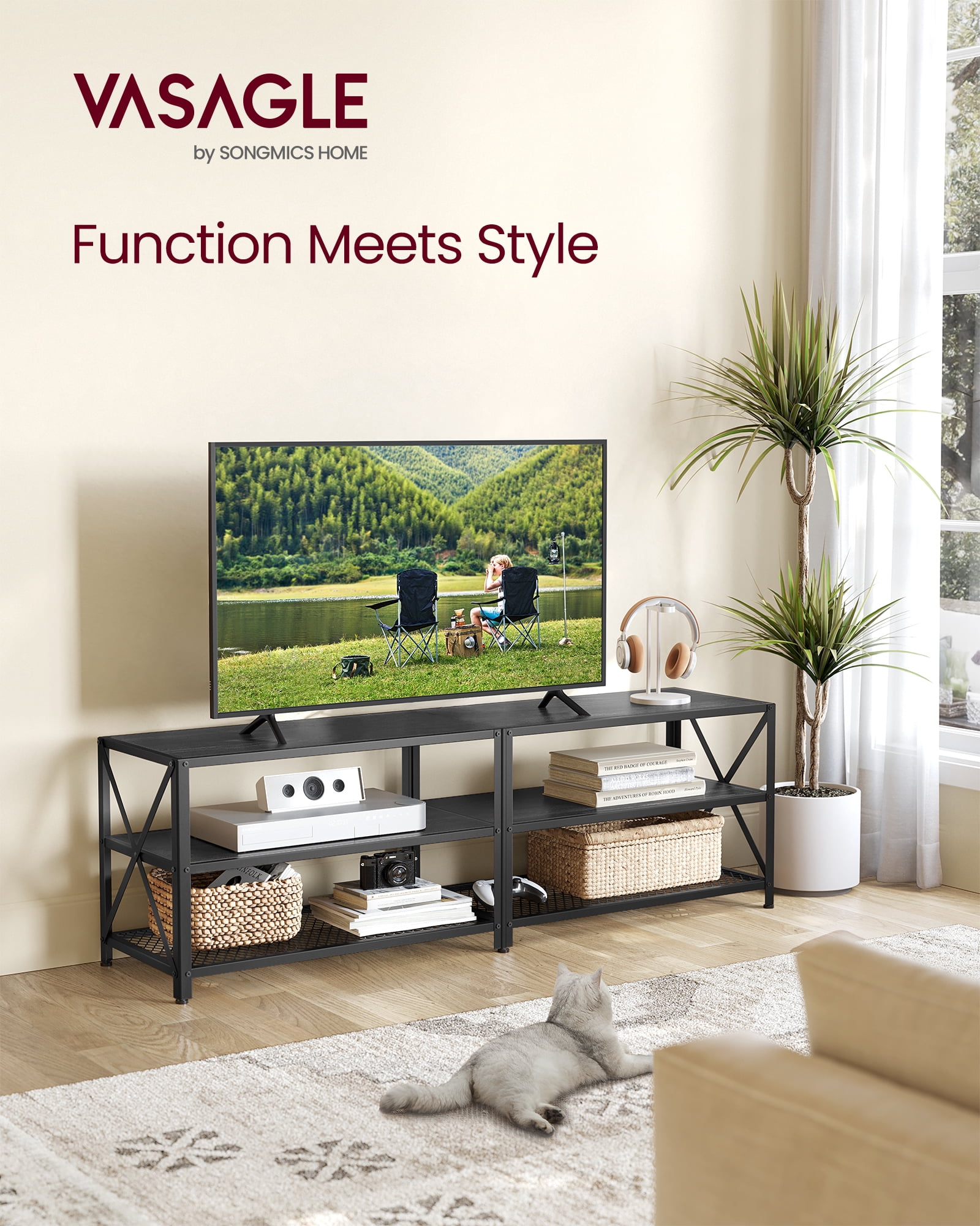 VASAGLE TV Stand for TV up to 70 Inches, TV Bench, Entertainment Center, 3-Tier TV Console