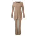 thumbnail image 4 of Kcodviy Women's Two Piece Knit Snow Apparel Women Matching Outfits Crew Neck Plus Rompers for Women Slit Hem Tee and Plus Size Pant Suits for Wedding Guest Pants Tracksuit Sets, 4 of 5