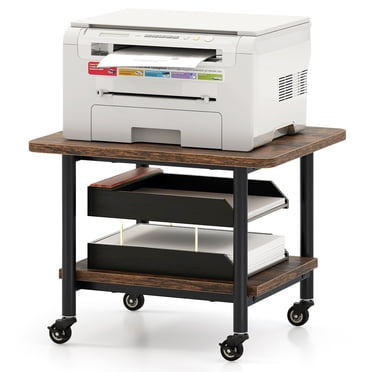 Giantex 2-Tier Printer Stand, Under Desk Rolling Printer Cart with 2 Storage Shelves, Mobile Machine Stand Storage Rack for Home Office