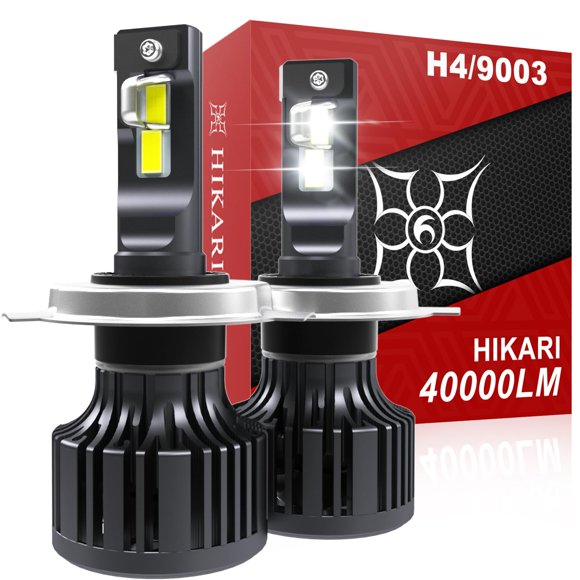 HIKARI WINGS 2026 40000LM H4 9003 Dual Beam LED Bulbs, 45W Upgraded Core Chips, High Lumens LED Kit, 6000k Cool White, IP68 Waterproof,HB2 Halogen Upgrade Replacement