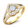 thumbnail image 2 of Bague de Mariage pour Femmes en Forme de Cœur avec Pierre de Lune Ronde de 1,05 Cts en Argent Sterling 925 et Vermeil Doré à Tige Fendue, 2 of 3