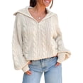 thumbnail image 1 of Gupgi Sweaters for Women Trendy Zip Up Long Sleeve Solid Color Sweater Tops Fall Lapel Cable Knit Pullover, 1 of 6