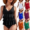 thumbnail image 5 of Dvprdro Tankini pour Femmes Maillots de Bain d'Été Col en V Froncé Volant Uni, 5 of 5