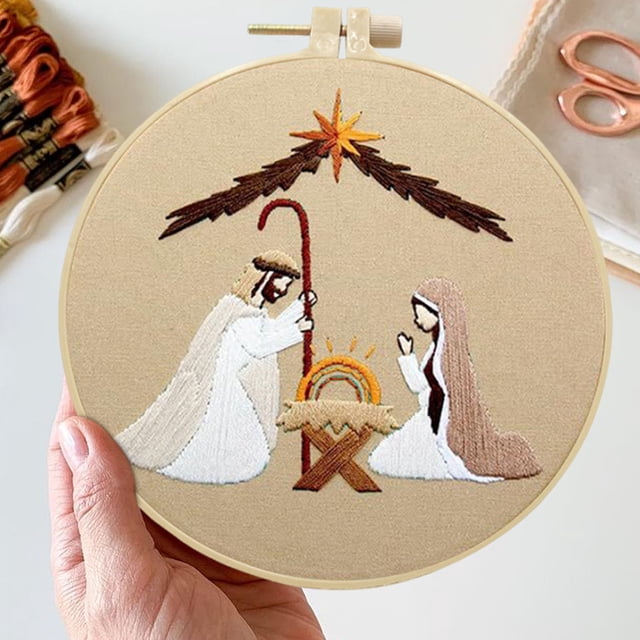 Wzzjkit Vintage Religious Hand Embroidery Diy Handmades Fabric Material Kit Creatives Needlework Embroidery
