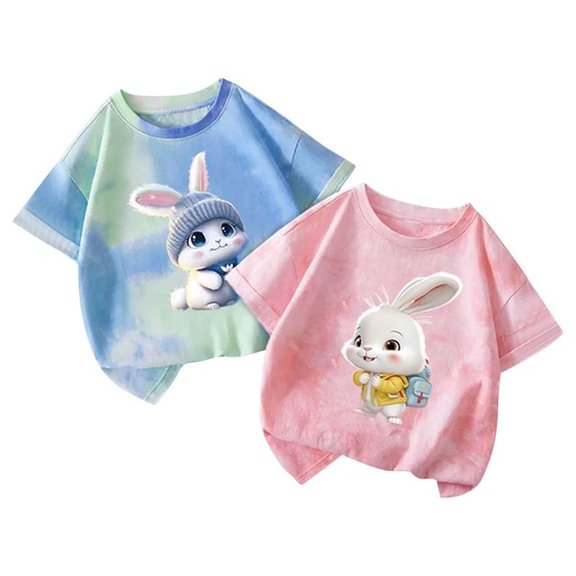 Jamicy Chemises de Bain pour Filles Cadeau pour Enfants Hauts Mignons pour Filles 2 Pcs Manches Courtes T-Shirts d'Été Mode T-Shirts Graphiques Col Rond Pull Tee