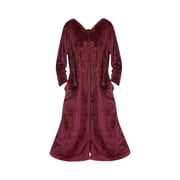 Clearance! Hontri Robes Women's Flannel Robe Zipper Front Robes Full Length Bathrobe Flannel Fleece Robes Winter Warm Housecoat Nightgown Sleepwear Pajamas Bath Robes Unisex Red,M