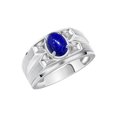 thumbnail image 3 of RYLOS Men's Rings Sterling Silver Rings Classic Designer Style 8X6MM Oval Gemstone &  Diamond Ring Lapis Sepyember Birthstone Rings For Men,  Size 13, 3 of 7