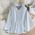 thumbnail image 4 of MeetoTime Womens Pajama Top Fall Winter Striped V-neck Button Long Sleeved Bottoming Shirt Home Clothes, 4 of 4