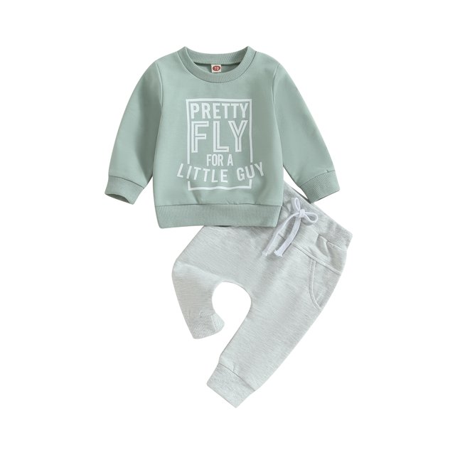 Fortune 0-3Y Baby Boys Fall Outfits Long Sleeve Letter Sweatshirt Drawstring Jogger Pants
