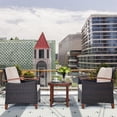thumbnail image 2 of Costway 3PCS Patio Rattan Furniture Set Wooden Frame Cushion Table Shelf Beige, 2 of 10